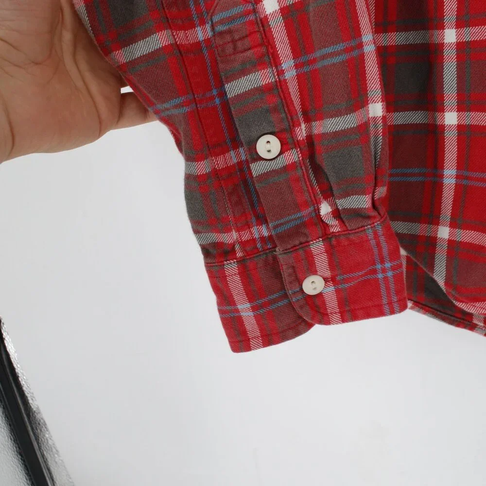 J Crew Shirt Mens Medium Flannel Button Up Long Sleeve Red Plaid Cotton sporting